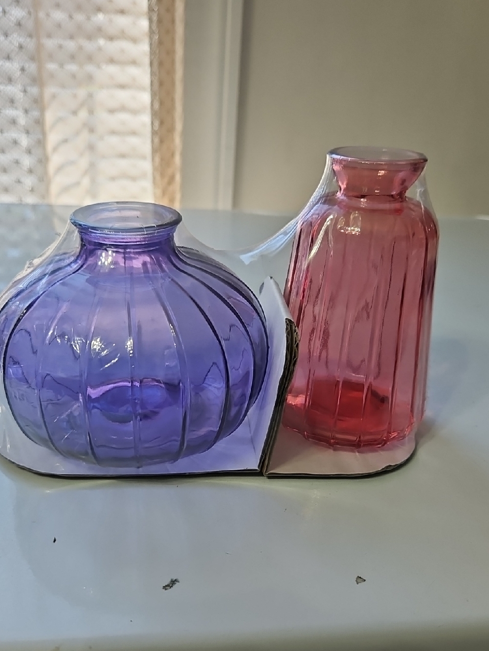 Celebrate /Purple and Pink Ribbed Glass Vases - Set of 2